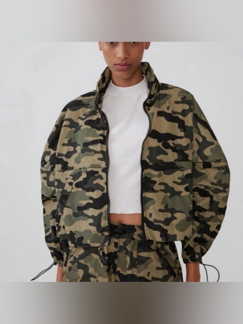 ZARA-Camouflage Zip-Up Jacket and matching short-Olive Camo. BNWT. SMALL